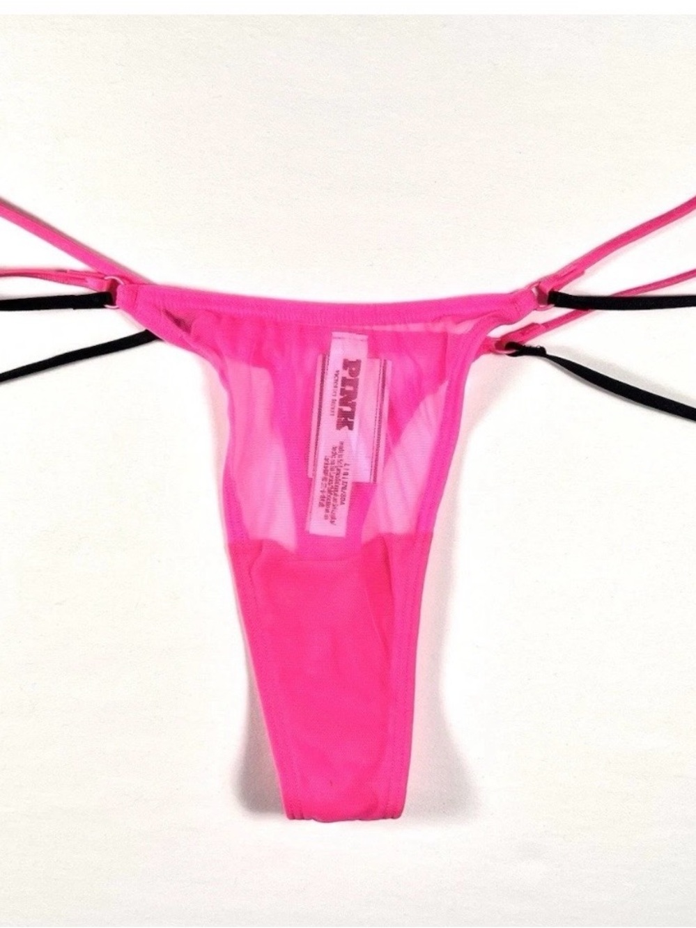 VICTORIA'S SECRET PINK SHEER MESH DOUBLE STRAPPY SIDE TINY THONG PANTIES LARGE